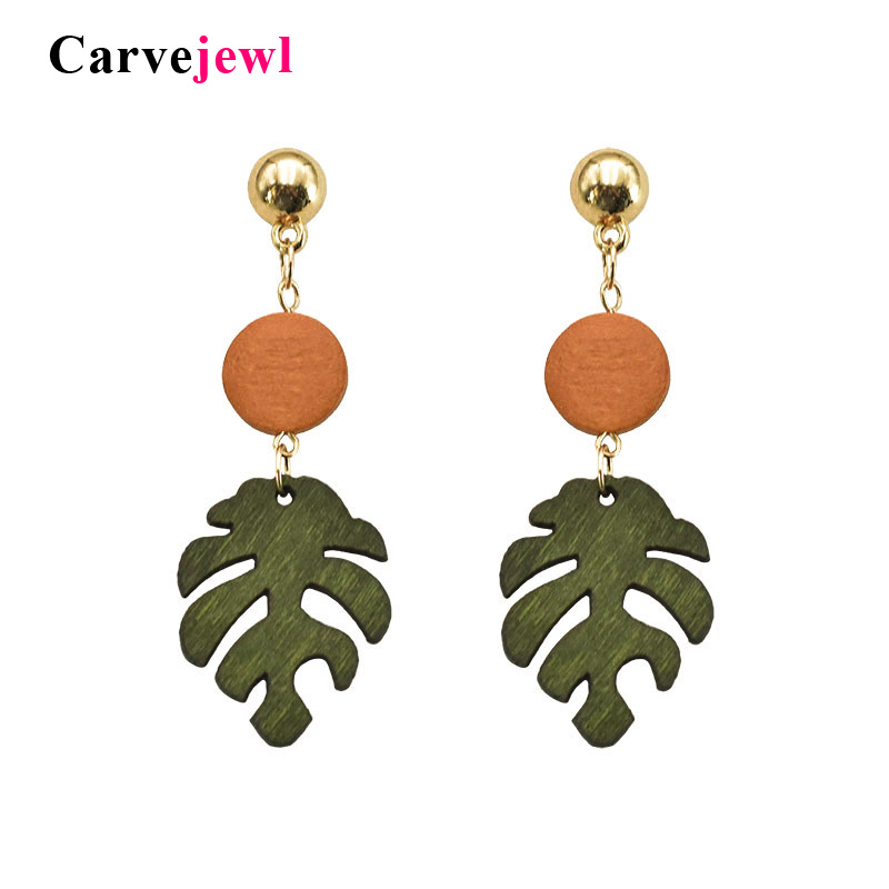 

Carvejewl new Plant Bohemian Monstera Leaf Drop Earrings for Women girl Tropical Brincos Jewelry Party Gift simple wood earrings