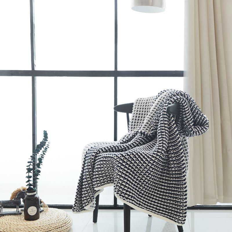 

Knitted Corduroy Waffle Cotton Wool Blanket Office Lunch Break Home Blanket Air-conditioned photo props Decoration