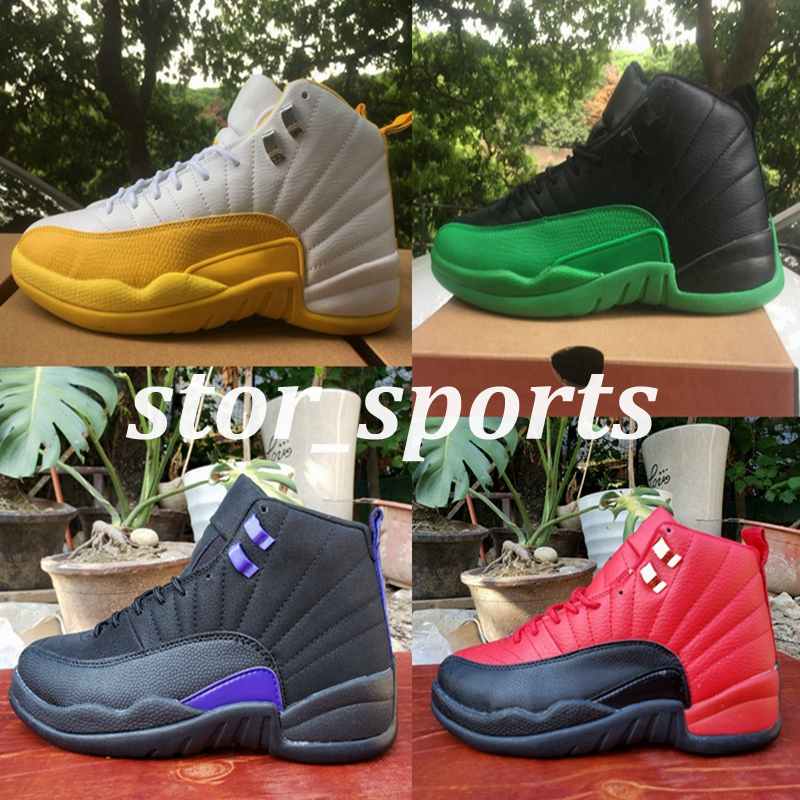 

2020 Mens Jumpman 12 12s Reverse Flu Game Red Black Melo Yellow White Dark Concord Purple Green Basketball Shoes Designer Sneakers us7-13, #3