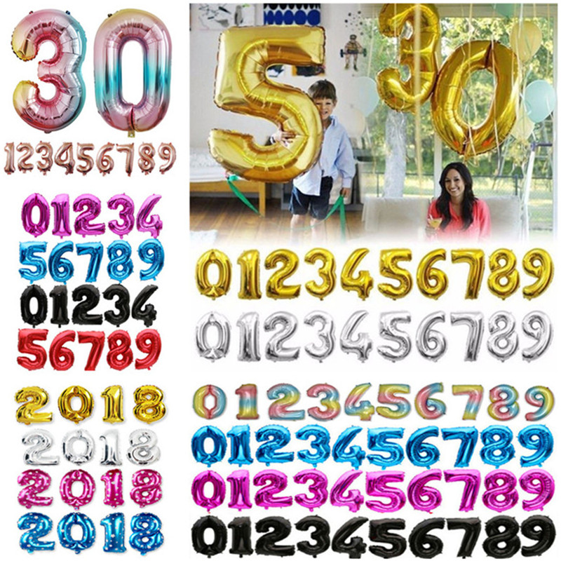 

32 Inch Gold Silver Number Foil Helium Balloon Baby Shower Boy Favors Wedding Balloons Decoration Birthday Event Party Supplies