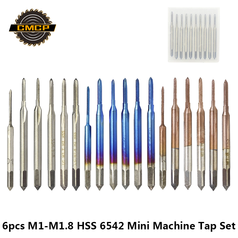 

CMCP 6pcs M1 M1.2 M1.4 M1.6 M1.7 M1.8 Mini Machine Thread Tap HSS 6542 Metric Screw Tap Drill Bit Straight Flute Plug
