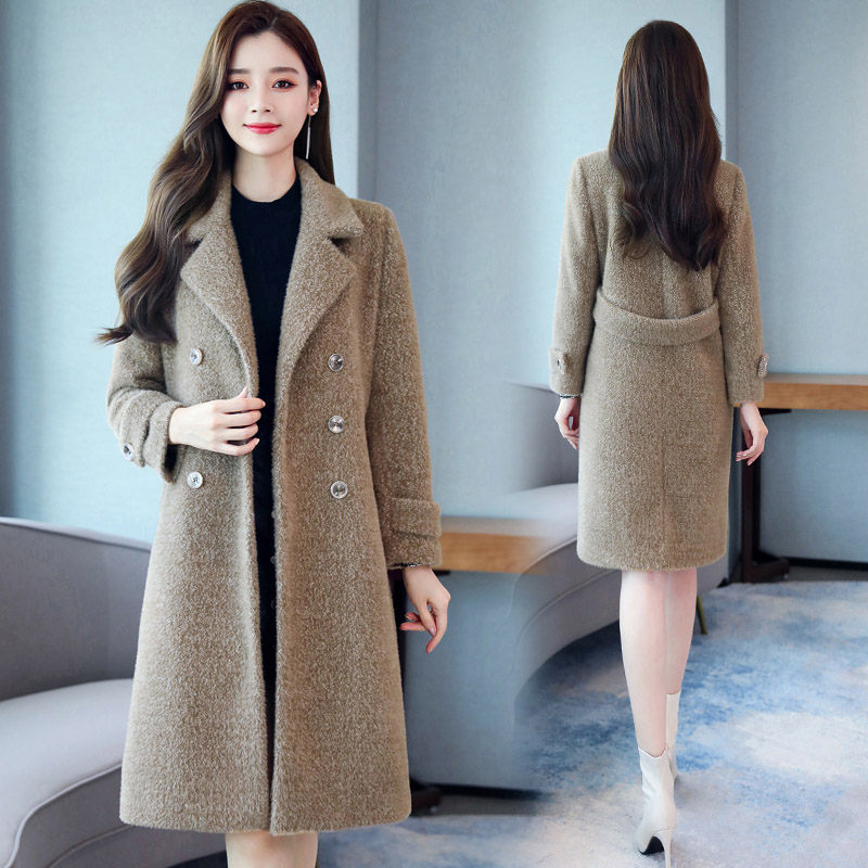 

Autumn and Winter Woolen Coat Female 2020 New Double-sided Herringbone Pattern Thickening Warm Jacket Windbreaker Long coat 2231, Beige