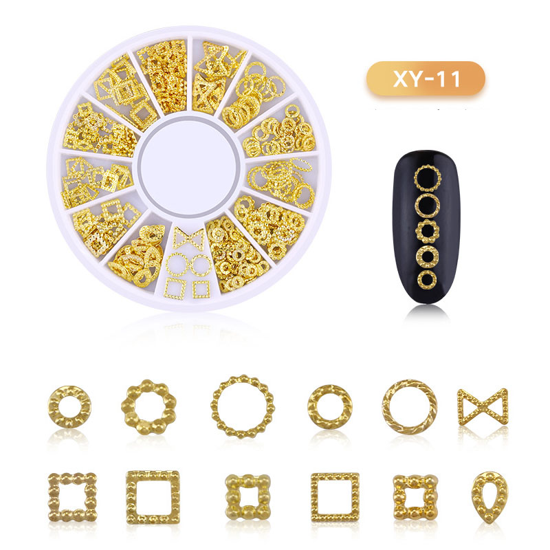 

Newly Nail Art Decoration Metal Mixed Shapes Geometry Hollow Golden 3D Tips DIY Nail Art Tools FIF66