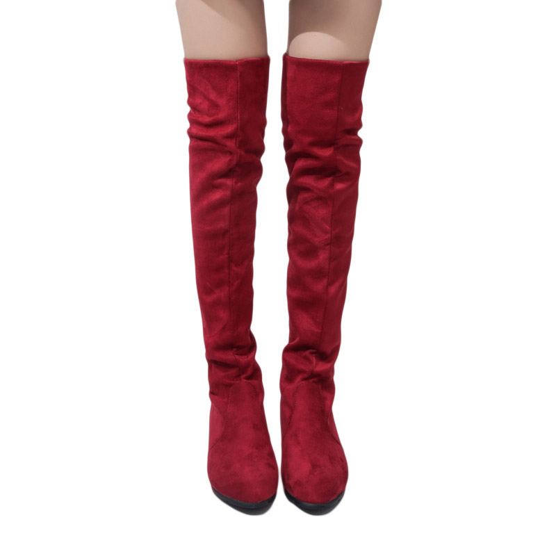 

Knee High Boots Women Shoes Fashion Suede Leather Over The Knee Boots Autumn Bota Feminina Thigh High Platform, Red