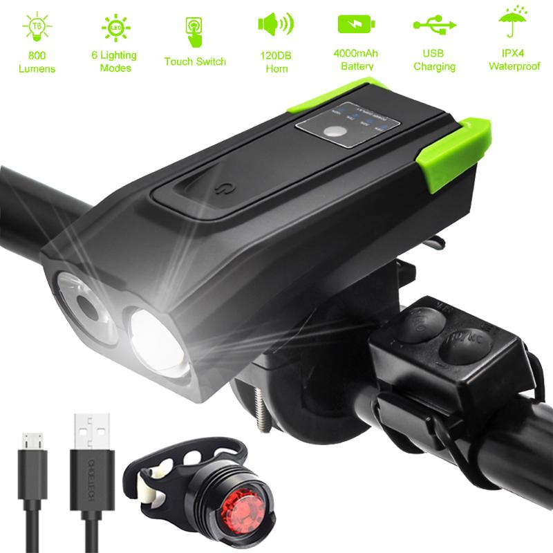 

4000mAh Smart Induction Bicycle Front Light Set USB Rechargeable 800 Lumen LED Bike Light with Horn Bike Lamp Cycling