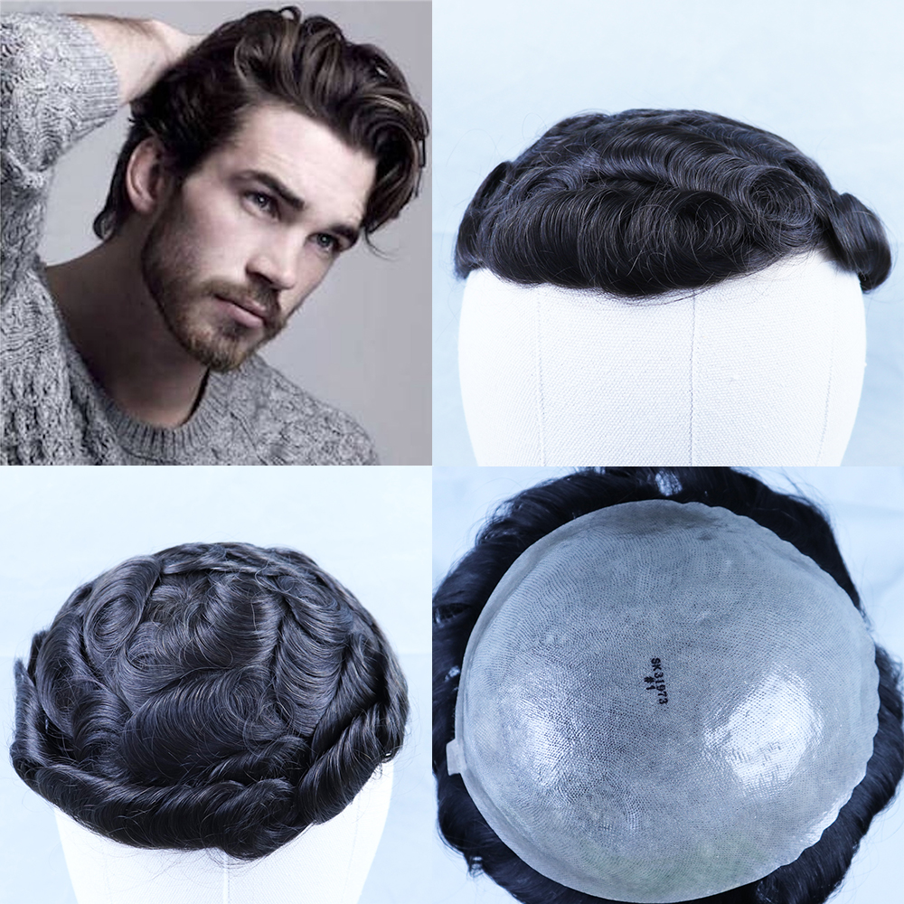 

Natural Black Men's Toupee Brazilian Remy Human Hair Toupee for Men 8x10 Full Skin PU Hair Replacement System 6, Natural color