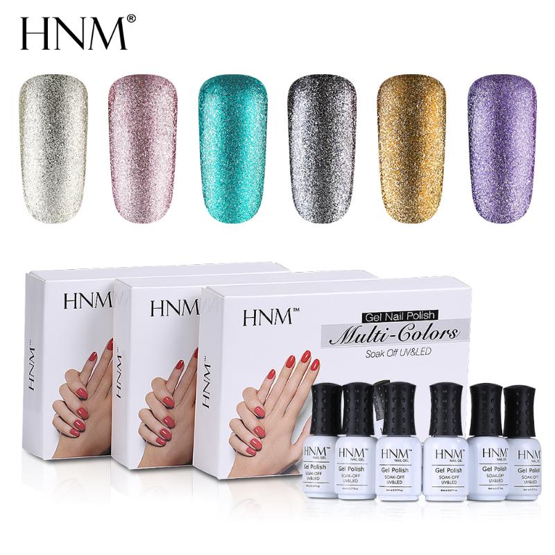 

HNM 6pcs/lot 8ML Glitter Gel Nail Set UV Gel Nail Polish Kit Semi Permanent Esmalte GelLak Hybrid Varnishes Acrylic Art Kit