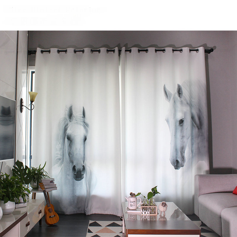 

Custom Window Curtains for Living Room Bedroom Nursery Kid Children Room Window Tulle Sheer Drapes Horses White