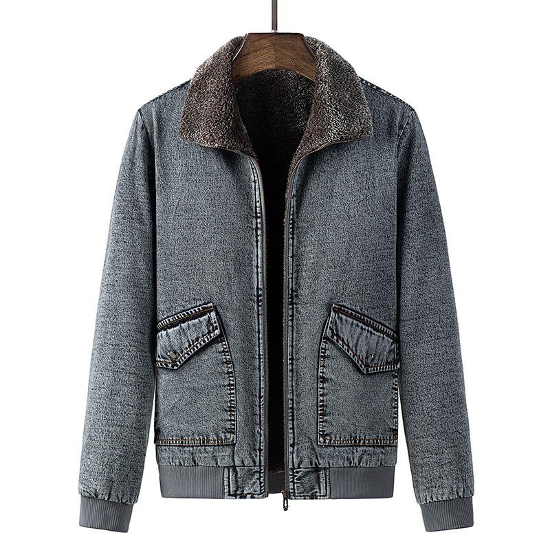 

Foreign trade cotton-padded jacket men's autumn and winter denim jacket men's loose tooling functional denim plus, Black