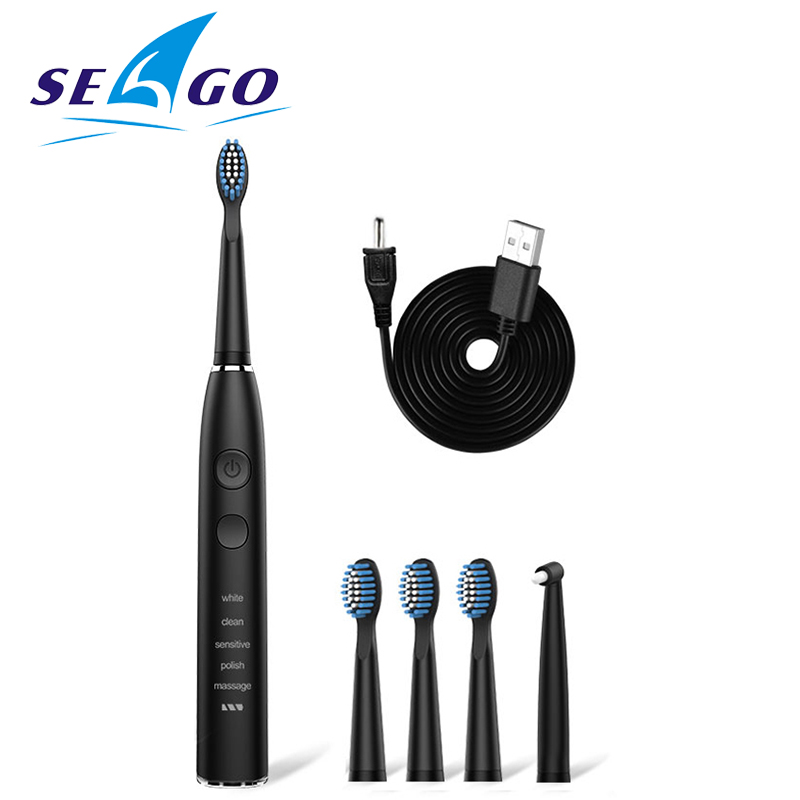 

Electric Toothbrush with 4 Brush Heads USB Charge 5 Cleaning Modes 100% Waterproof Super Large Battery