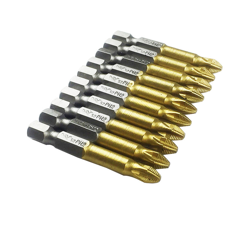 

10/5pcs Titanium Coated PH2 Slip Bits Electric Screwdriver Bits 1/4" Hex Shank For Repair Work 50mm