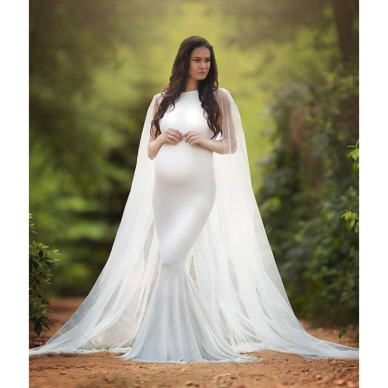 

Chiffon Shawl Dress Maternity Photography Props V-neck Pregnancy Dress Photography Maternity Dresses For Photo Shoot Maxi Clothe, Beige