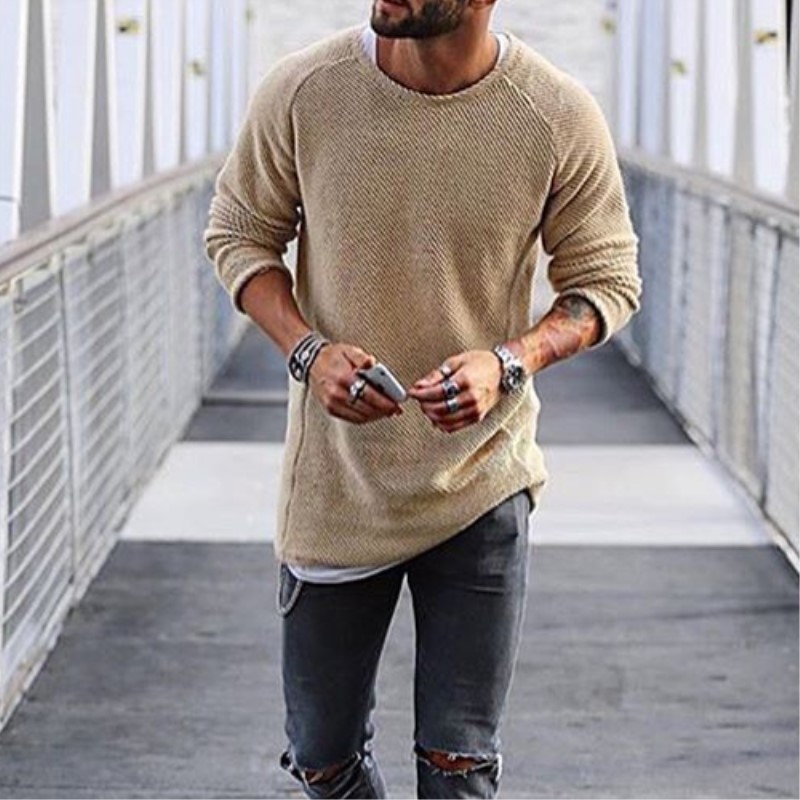 

Cool New Arrival Autumn Winter Sweater Men' Long Sleeve O-Neck Slim Black White Warm Sweater Plus Size Casual Knitwear Clothing, Brick red t05