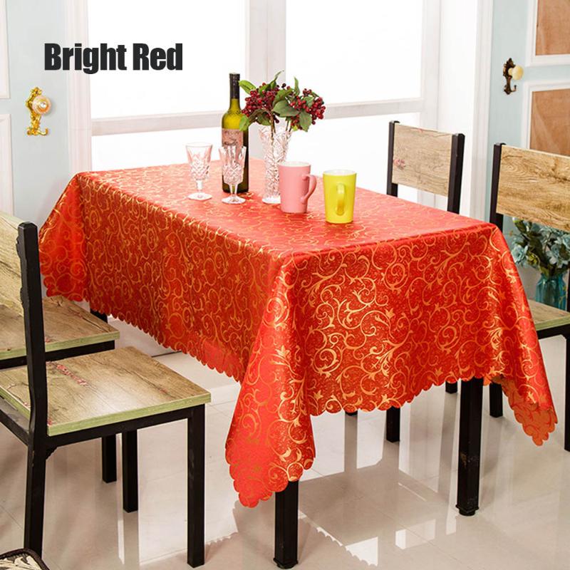 

New Embroidered Gold Leaf Dinner Table Cover Red Blue Beige For Hotel Home Cafe Decor Wedding Party Favor Candy Table Cloth, Dark red vine
