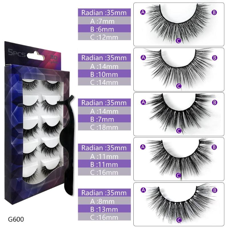

5 Pairs Mixed False Eyelashes+tweezers 3d Simulation Eyelashes Natural Long Curling False Eyelashes set