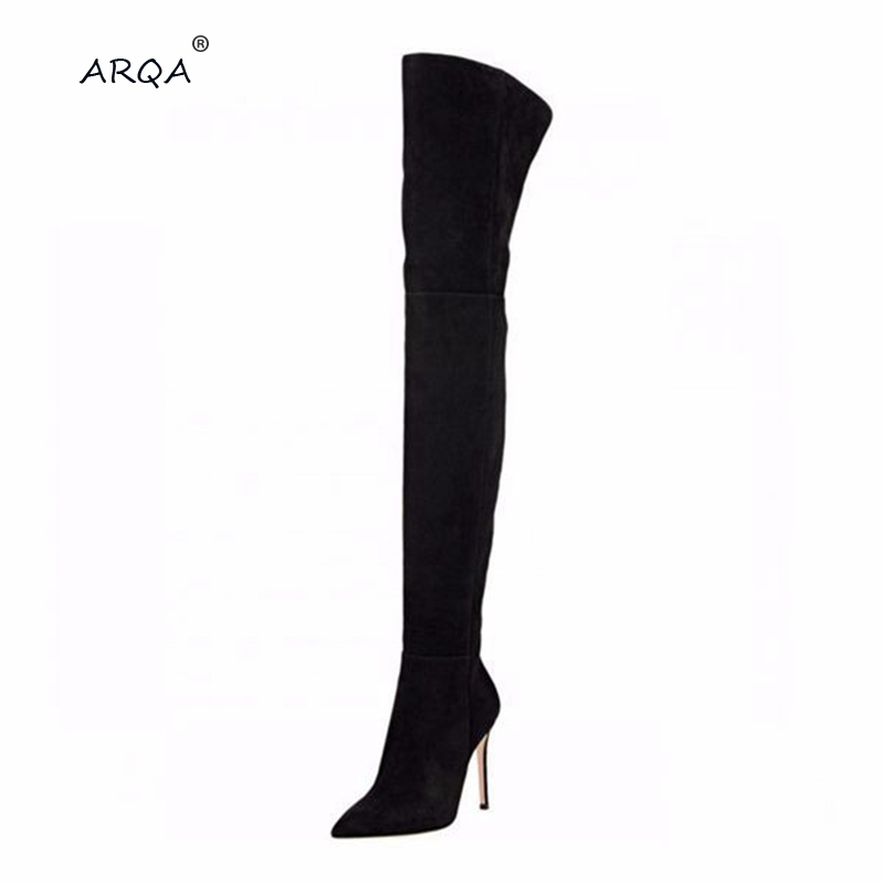 

2020 Warm Stretch Suede Leather High Heels boots Women Winter Boots Stiletto Heels Sexy Over the Knee Female Shoes, Black