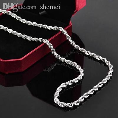 

Wholesale-FSN067 Men's 925 Sterling Silver Necklace Twisted Rope Chain 4mm 16-24" Wholesale 925 Silver Jewelry