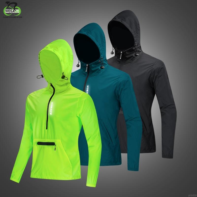 

WOSAWE Thin Hooded Caps Bike Jackets Men Windproof Reflective Water Rain Repellent Running Windbreaker Coats Cycling Jacket, Bl225-b