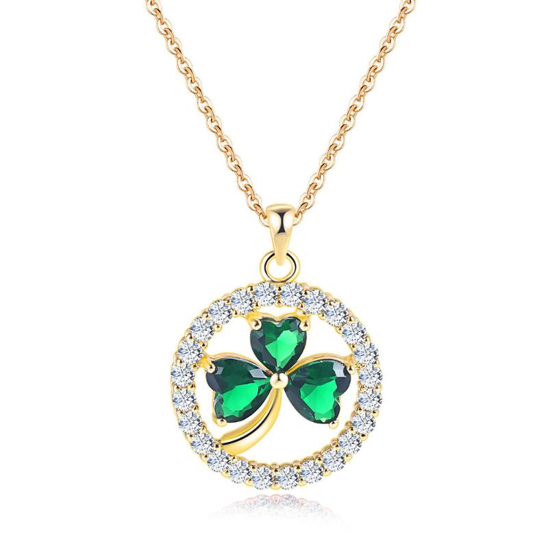 

Round Crystal Clover Style Pendant Necklaces for Women Rose Yellow Gold Color + Cubic Zirconia Fashion Jewelry Xmas gift N019
