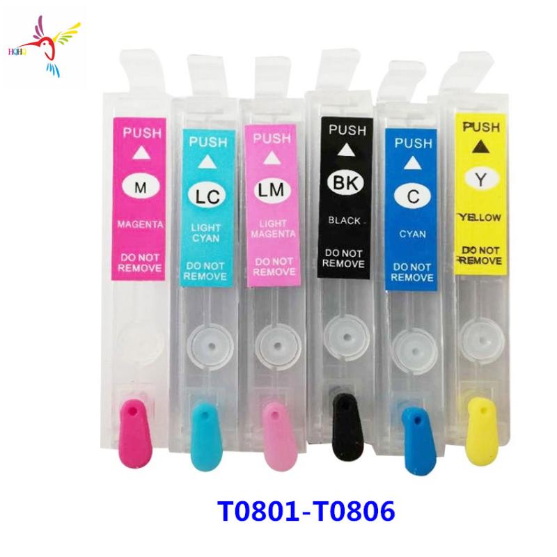 

6 Colors/Set T0771-T0776 Refillable Ink Cartridge For Stylus Photo R260/R380/R280/RX580/RX680 printer with Permanent chip