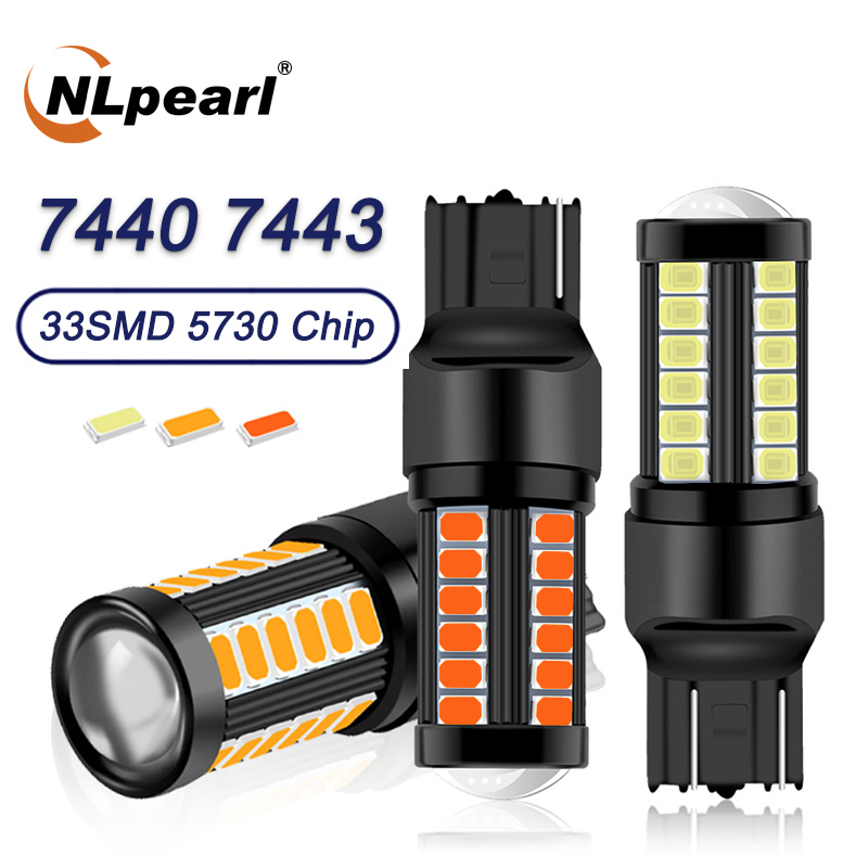 

NLpearl 2x Signal Lamp 12V-24V 7440 W21W Led Canbus Brake Light T20 W21 5W 7443 Led 5630 33SMD Car Turn Reverse Backup Light, As pic