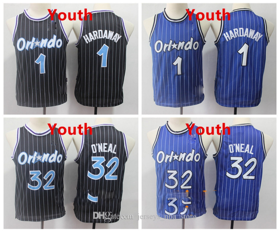 

Kids OrlandoMagicThrowback Jersey Shaquille O'Neal 32 Blue Black Penny Hardaway 1 Stitched Retro Vintage Youth Basketball Jerseys, Color1