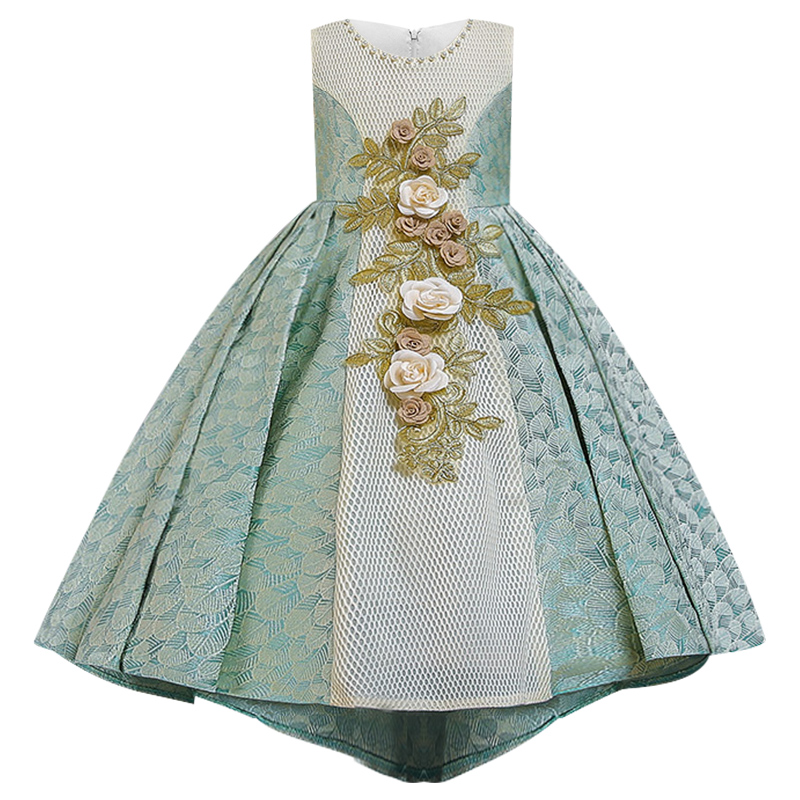 

Flower Girl Wedding Party Bridesmaid embroidery high Collar Tuxedo Girl Christmas Day party dance performance Tuxedo, Green