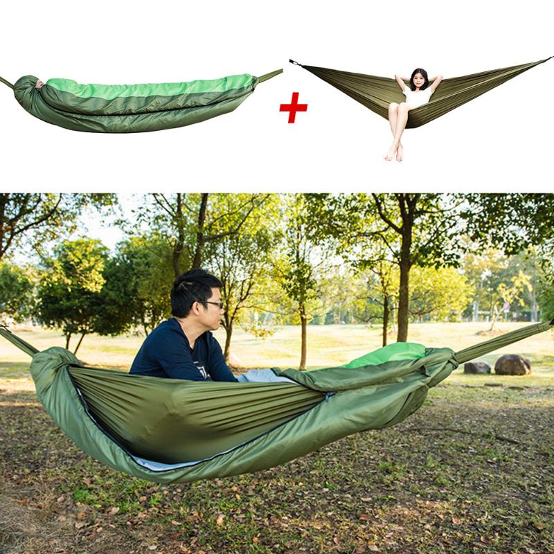 

Sleeping Bag Outdoor Camping Envelope Hooded Sleeping Bag Set Muti-functional Detachable Hammock Lazy Spring Autumn