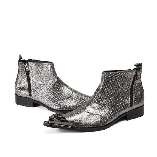 

Woven Men's Real Leather Men's Boots Metal Pointed Toe Zipepr Large Size Botas De Hombre Top Quality Boots Two Style Black, As picture