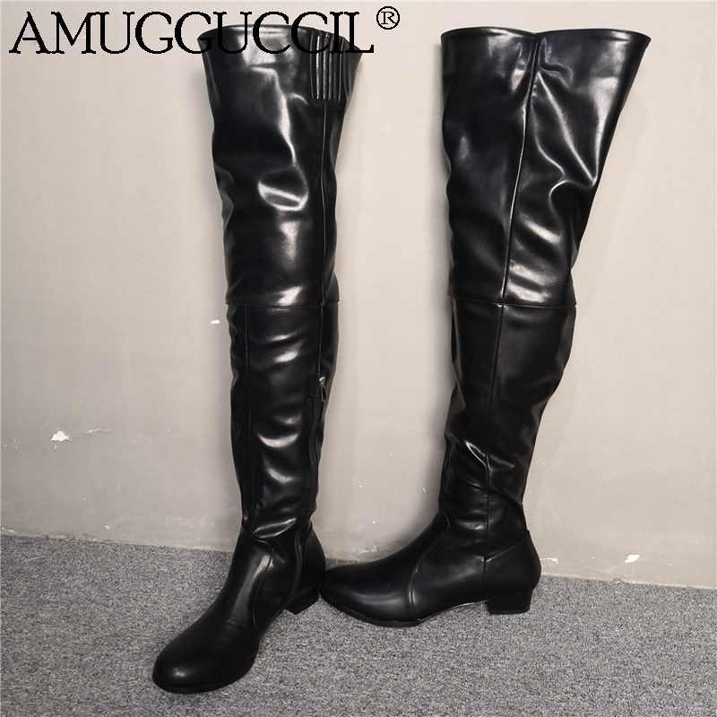 

2020 New Plus Big Size 35-52 Black Zip Fashion Sexy Thigh High Over The Knee Autumn Female Winter Female Lady Women Boot X1921