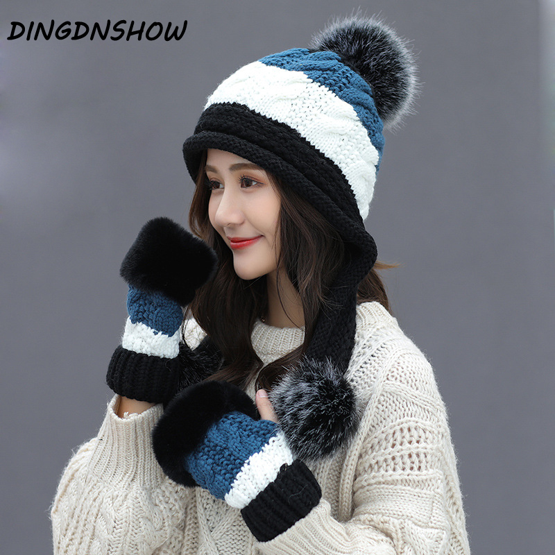 

[DINGDNSHOW] 2020 Fashion Beanies Hat Sets Cotton Winter Cap Elegant Knitted Hat Lady Skullies Cap Women Bonnet, Black