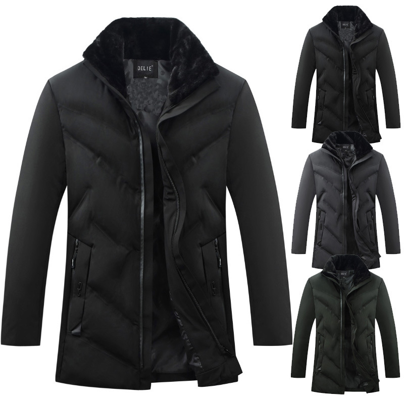 

Men's Winter Down Cotton Jacket with Vertical Collar Men's Parkas Winter Hooded Coat Down Cotton Suit Windbreaker, Black