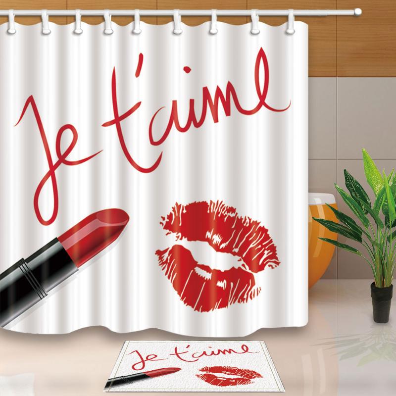 

Modern Simple Style Shower Curtains Lipstick Lip Print Bathroom Curtains Waterproof and Mildew Proof With 12 Plastic Hooks