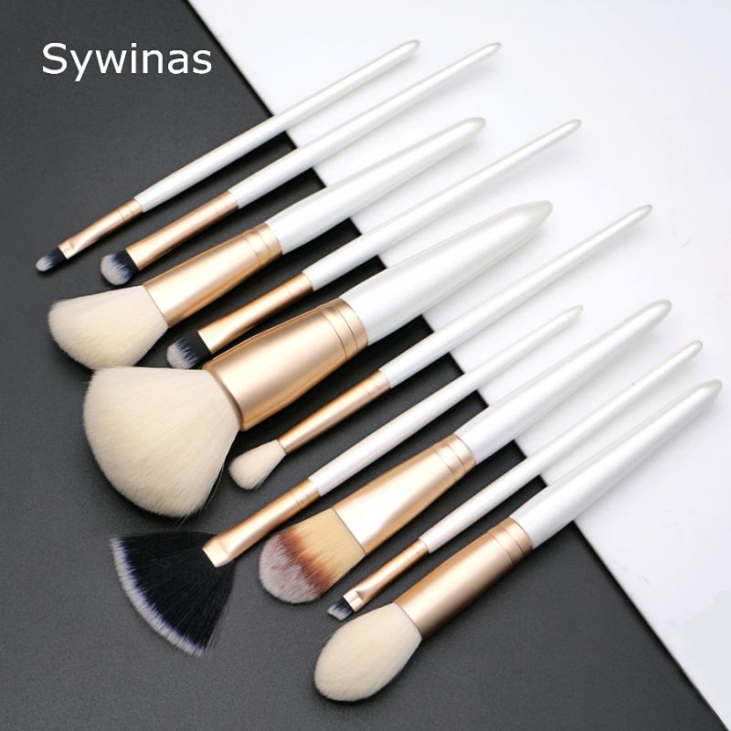 

Sywinas makeup brush set 10pcs high quality synthetic hair make up brush powder foundation eyebrow professional makeup brushes