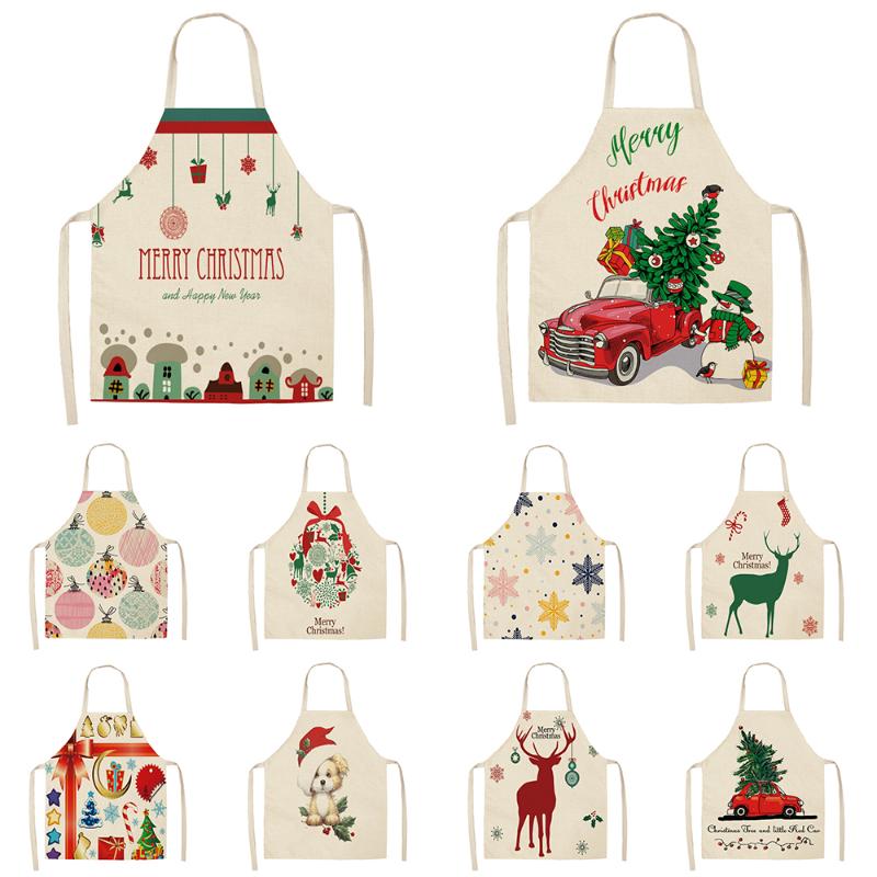 

Christmas series elk car cotton and linen anti-fouling apron adult children kitchen housework cleaning apron smock