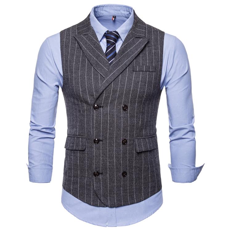 

Striped Double-breasted Casual Men's Vest Men Clothing Suits Waistcoats Vests For Man Dark Gray Brown New, Dark gray 1401-9617