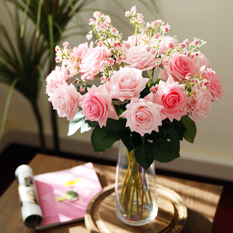 

12pcs/Lot Real Touch Rose Artificial Flower Fresh Latex Rose Wedding Home Party Decoration Fake Flower, 12pcs red