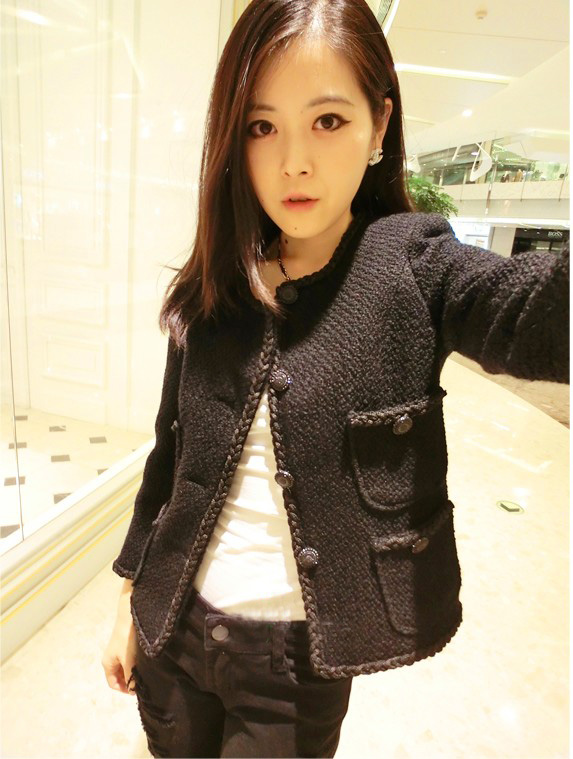 

2020 fashion jacket women wool tweed black jacket coat