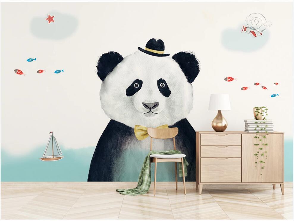 

3d wallpaper custom photo mural on the wall Cartoon panda airplane fish children room home decor living room photo wallpaper for walls 3 d, Non-woven