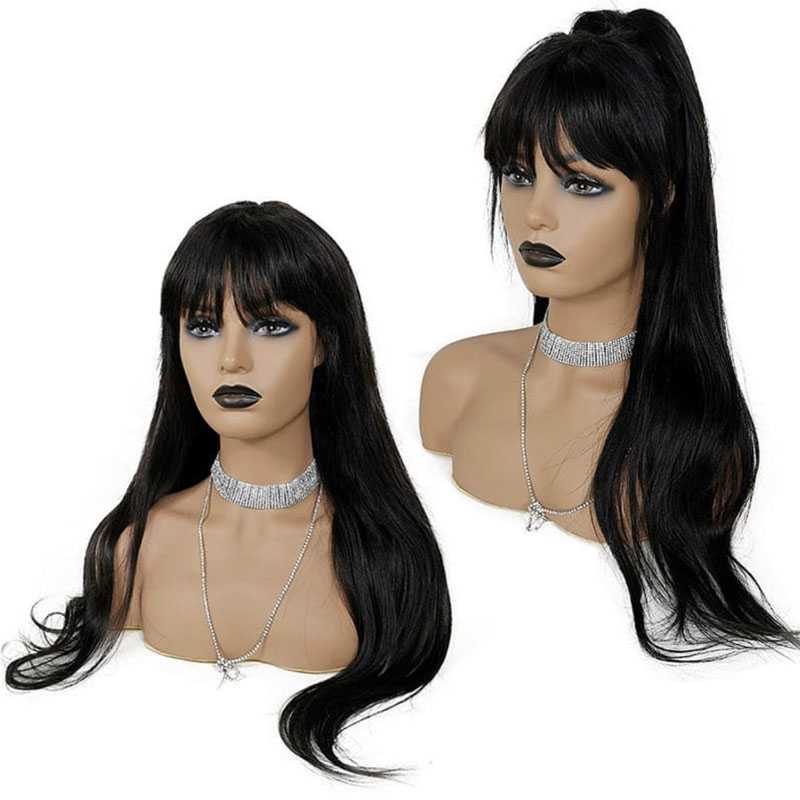 

Natural Straight Human Hair Wig with Bangs Brazilian Remy Hair Silk Base Lace Front Wig For Women Natural Color 1#2#4#