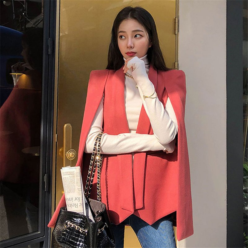 

HziriP Cape Shawl Windbreaker 2020 New Women Trench Fashion Female Plus Size Chic Thick Elegant Woolen Streetwear Warm Overcoat, Red