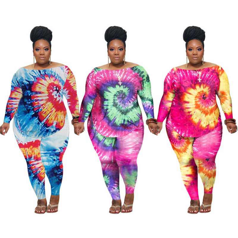 

Autumn Womens Two Piece Set Long Sleeve Top and Pants Leggings Tie Dye Set Women Plus Size Outfits Wholesale Dropshipping, Red