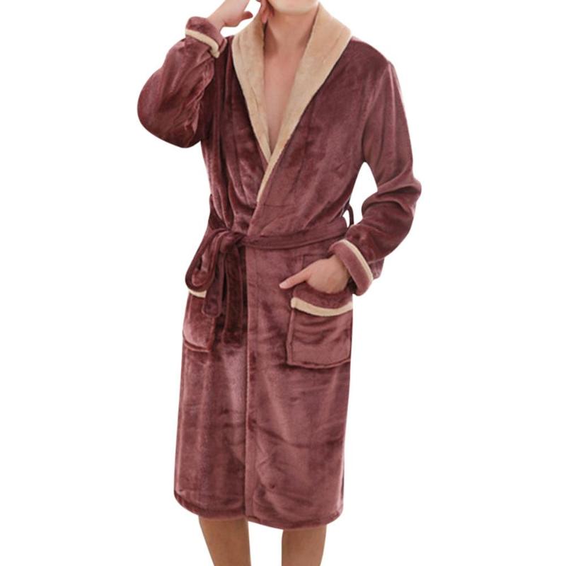 

Men's Winter Lengthened Plush Shawl Bathrobe Home Clothes Long Sleeve Robe Coat bath robe peignoir homme peignoir homme, As show