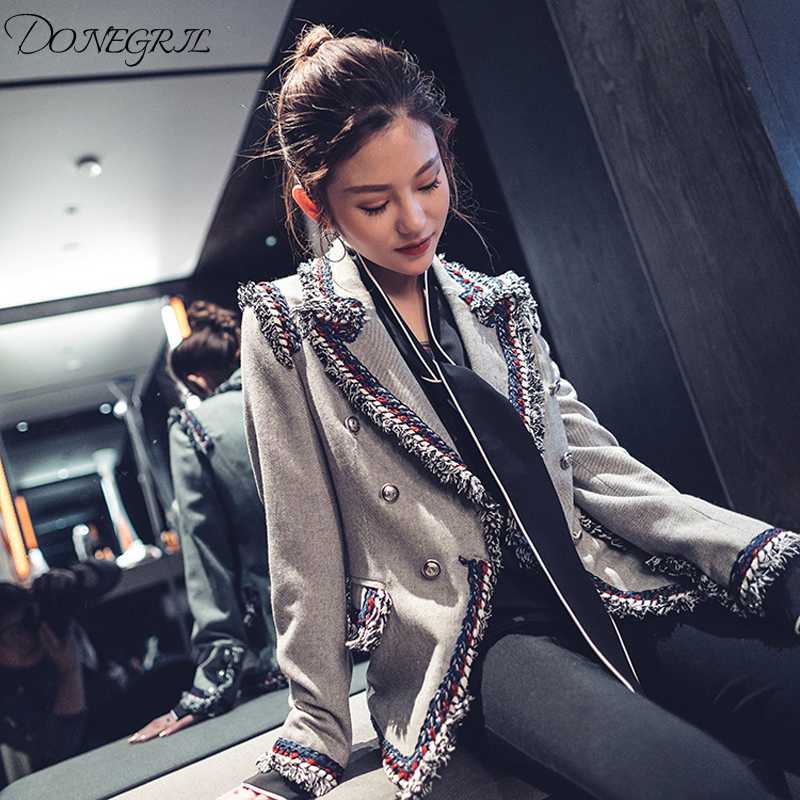 

Women Basic Coats 2020 Spring Autumn Ladies Runway Korean Spliced Gray Twill Fashion Fringe Ladies Tweed Jackets