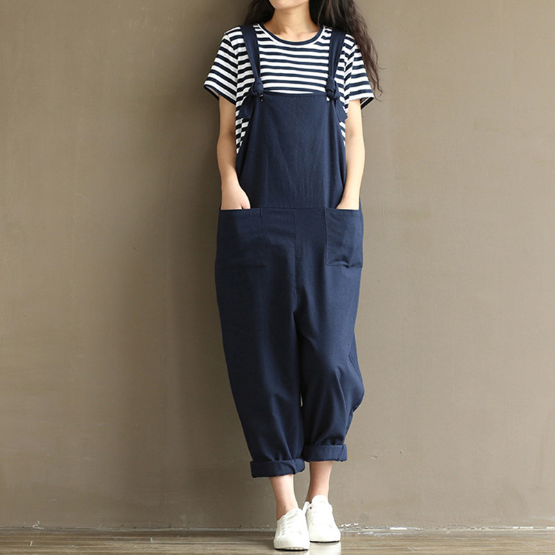 

Women Suspender Pants Lolita Style Cotton Linen Overalls High Waist Loose Casual Two Shoulder Straps Harem Pants 5XL Plus Size
