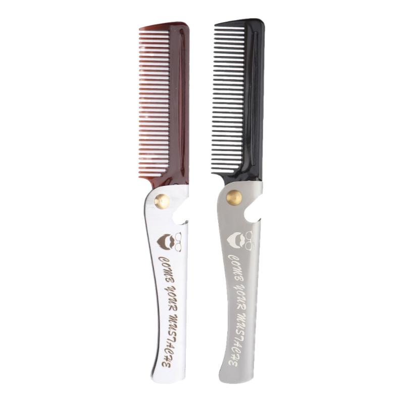

2PC Stainless Steel Handle Folding Comb for Men Beard Mustache Shaving Shaping Comb Grooming Pocket Travel