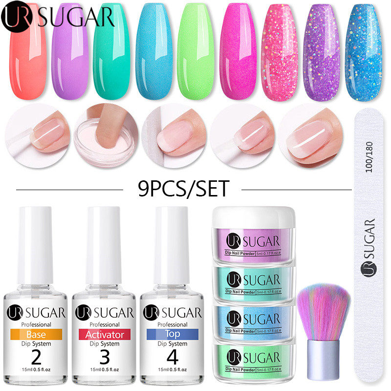 

UR SUGAR 7/9Pcs Dipping Nail Powder Set 5ml Fluorescence Neon Dip Glitter Powder Natural Dry Dippping System Kit Decor