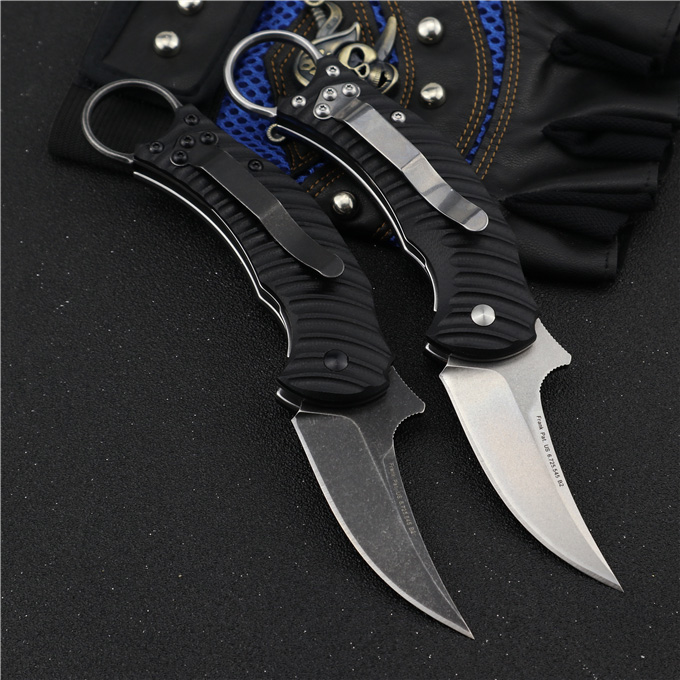 

Drop shipping Karambit Claw Folding Blade Knife N690 White / Black Stone Wash Blade Black G10 Handle EDC Knives With Retail Box