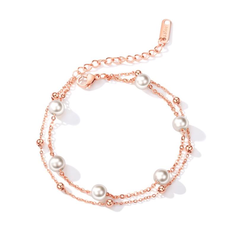 

SHOWTIME kpop pearl bracelet stainless steel egirl rose gold string chain luxury bead bohemian bracelet woman 2020 boho crystal