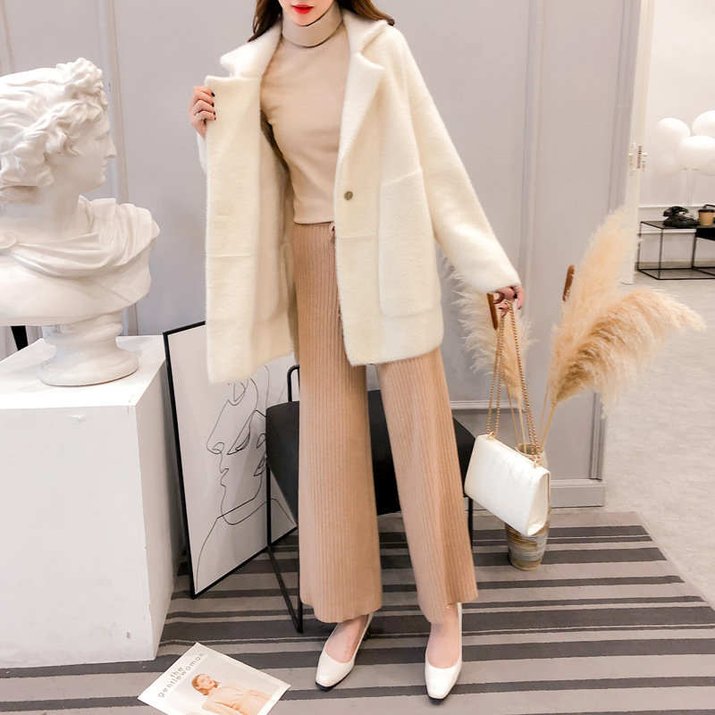 

New Imitation Mink Cashmere Coats Woman Winter 2020 Autumn Korean Loose White Sweater Female Knit Cardigan Coat Thick 5016